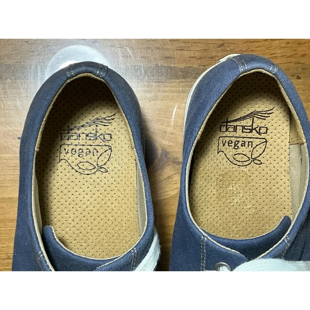 Dansko VEDA Sneaker Clog womens 38 Blue Canvas Lace Up Platform Slip Resistant